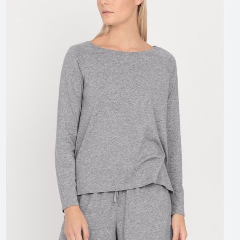 Cuyana Grey Boat Neck Pima Cotton long Sleeve Tee Shirt Medium